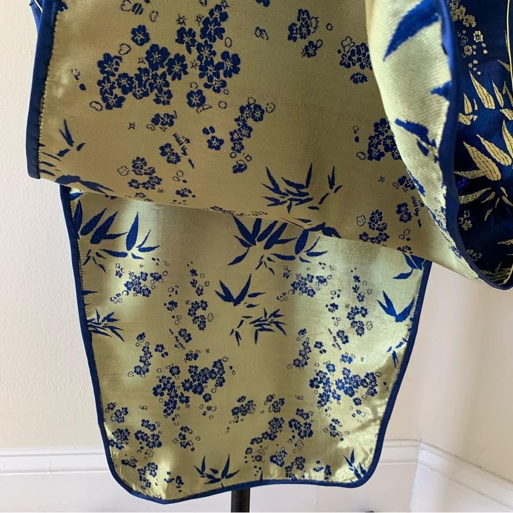 Vintage Qipao Cheongsam Blue & Gold Floral Dress Size M - Picture 5 of 6